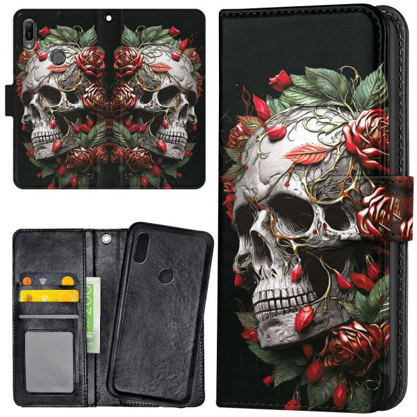 Huawei Y6 (2019) - Mobilcover/Etui Cover Skull Roses