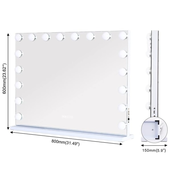 Makeup spejl LED & Højttaler / Hollywood spejl - 80x60cm White