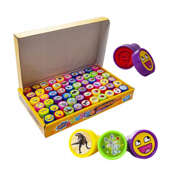 60 deler - Ministempelsett for barn - Tegn & maling - Diverse motiver Multicolor