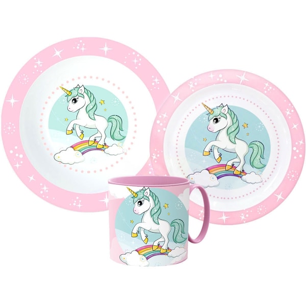 Unicorn Range middagsset, mikropartikelsfri uppsättning med 265 ml mugg
