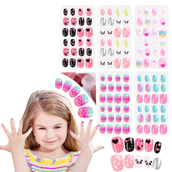 set Kids cute false nails DIY Nail Art 120 pcs Multicolor
