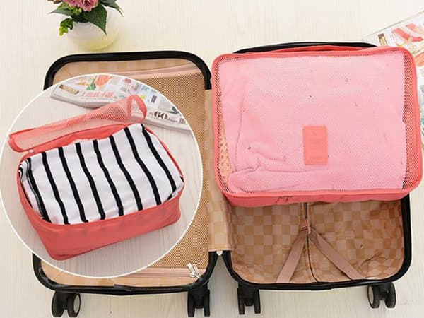 Organizer til Kuffert - 6-dele - Tasker til Rejse Light red