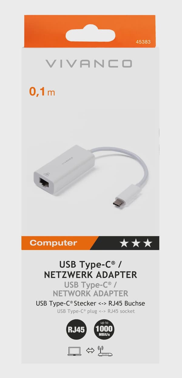 Vivanco USB-C <-> RJ45 1000Mbps network adapter 0,1m White
