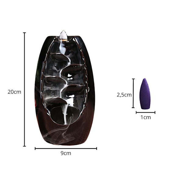 Doftande keramisk eldstad vattenfall rökelse aromaterapi + 10 vekar Black