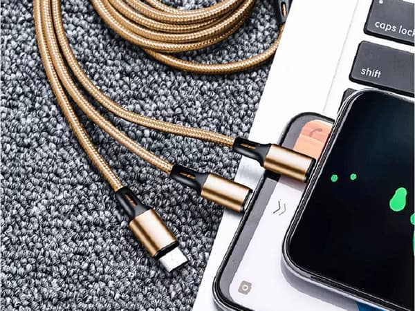 3in1 usb kabel för telefon lightning kabel iphone micro usb typ-c 1,2m Guld