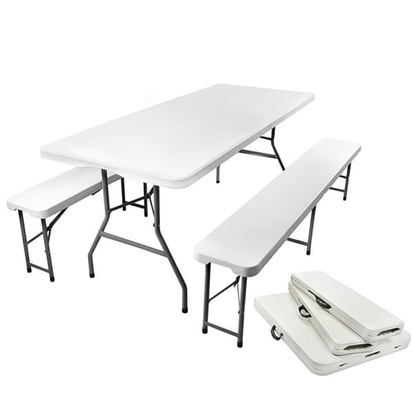 Sammenleggbart hagebord 180 cm + 2 benker White