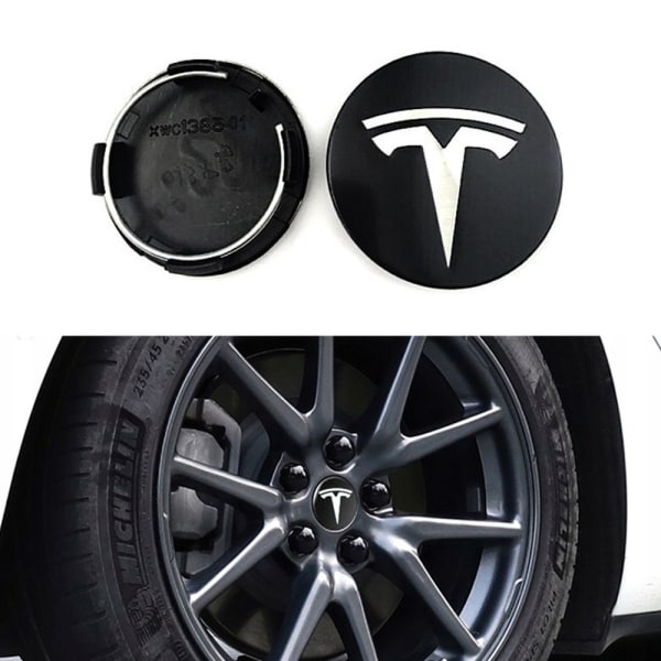 4-Pack - Tesla Centrumkåpor / Hjulnav Emblem - Bil Svart/silver
