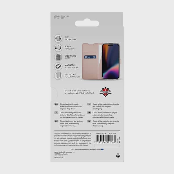 X2O Classic Wallet Plånboksfodral iPhone 15/14/13 Rose Gold