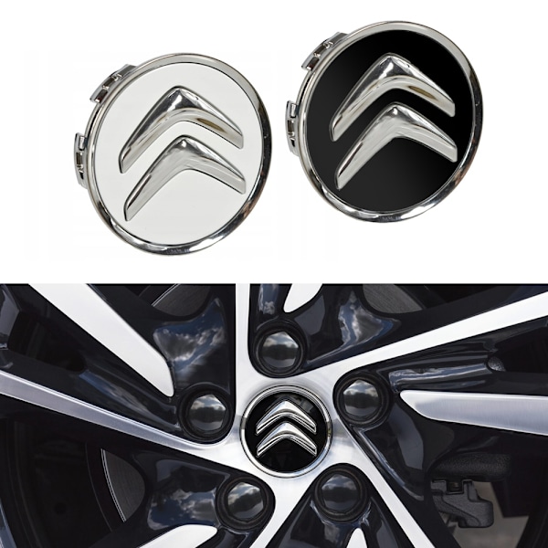 4-Pack - Citroën Centrumkåpor / Hjulnav Emblem - Bil 60mm - Svart