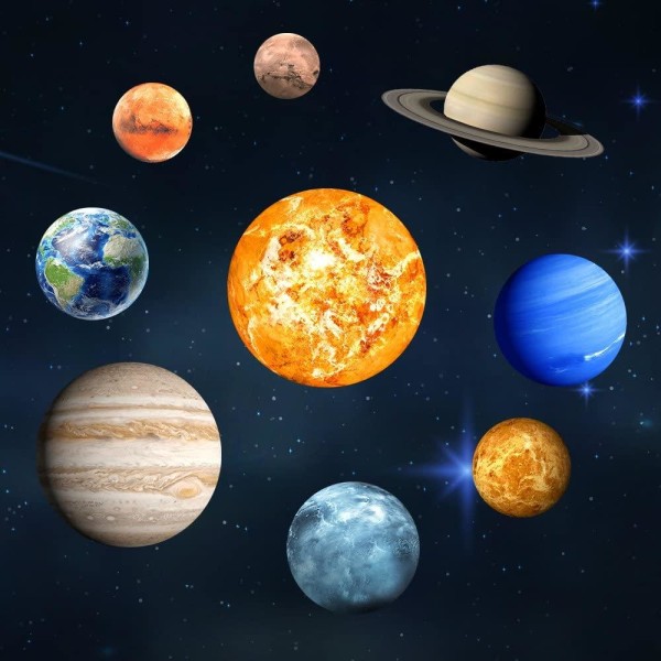 Väggdekal Självlysande Planeter / Solsystem - 9-Pack multifärg