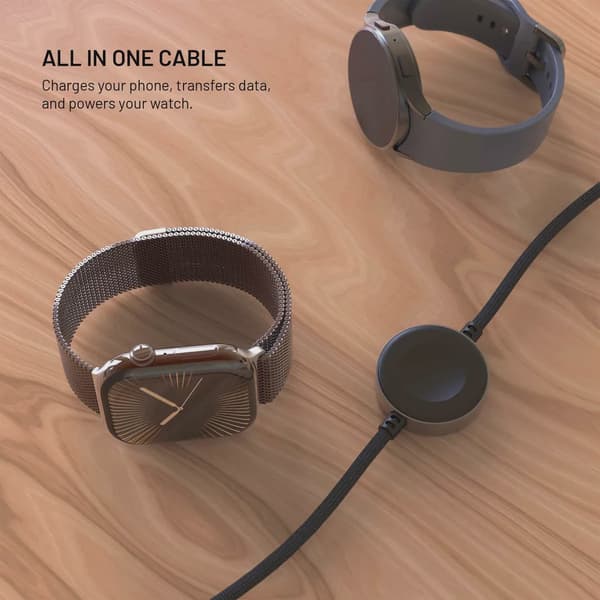 FIXED USB-C-laddningskabel för Apple Watch och Galaxy Watch, 1,5 m, svart