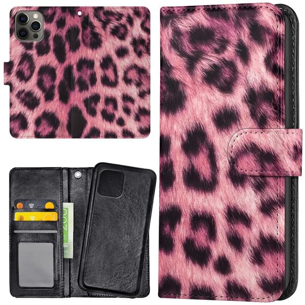iPhone 14 Pro Max - Plånboksfodral/Skal Pink Leopard