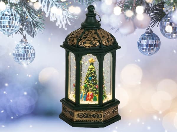 Led lykta julgran dekoration med glitter