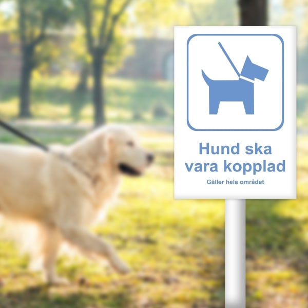 Hund ska vara kopplad skylt / Hundskylt / Varningsskylt / A5 multifärg