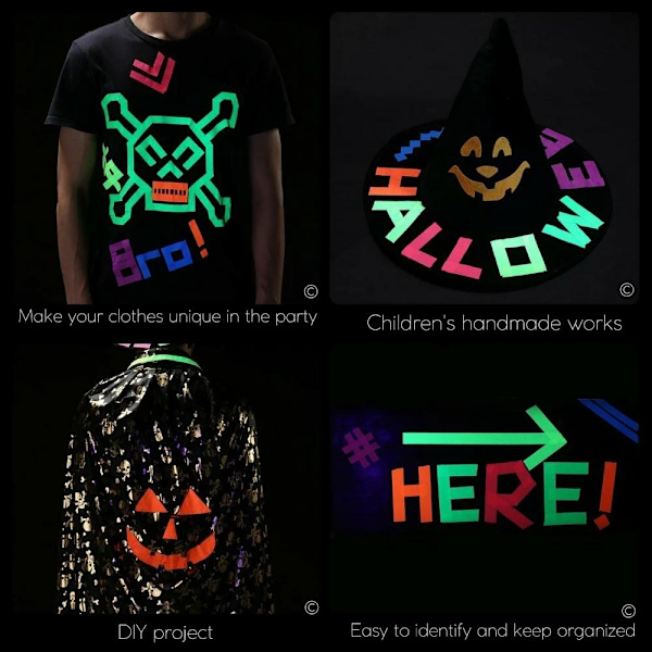 6-Pack - UV Neon Självlysande Tejp Glow in the Dark - 1,5cm x 5m multifärg
