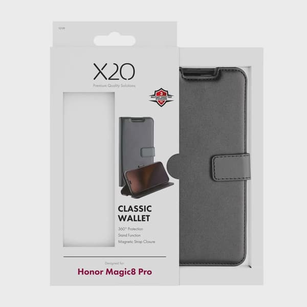 X2O Classic Wallet Plånboksfodral Honor Magic8 Pro Svart