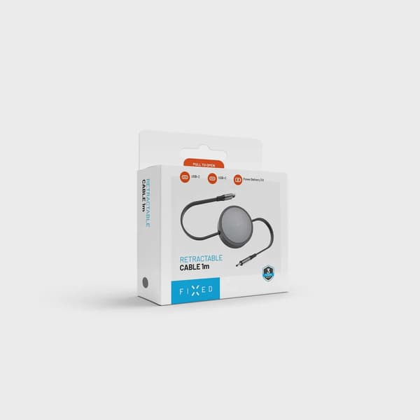 FIXED Utdragbar USB-C/C 100W Kabel 1m svart