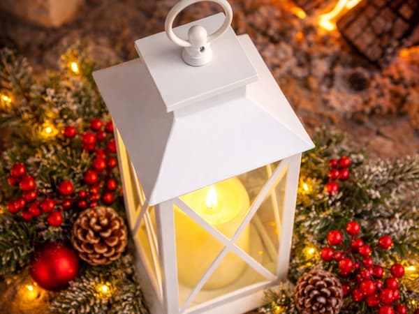 LED lykta dekorativ med batteriljus Vit