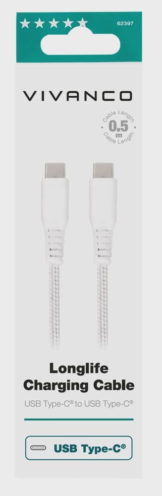 Vivanco Longlife USB-C/USB-C 2.0 kabel 0.5m Vit