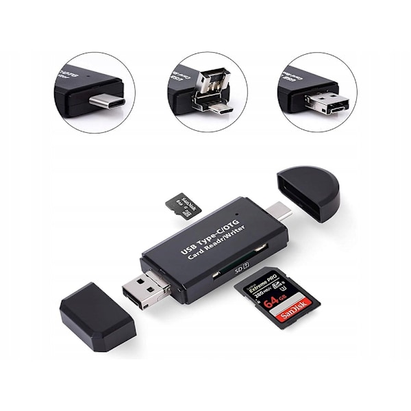 3-i-1 SD-kortleser USB, USB-C & Micro USB