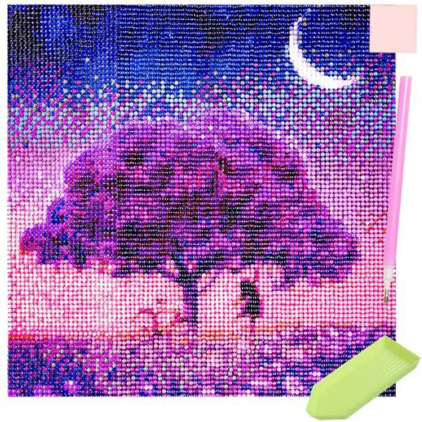 Diamond Painting / DIY 5D Diamantmaling - 30x30 cm - Træ Purple