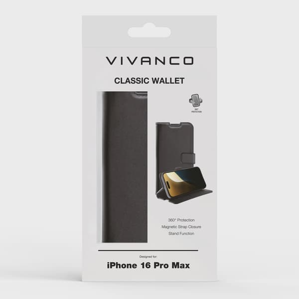 Vivanco Classic Plånboksfodral iPhone 16 Pro Max Svart