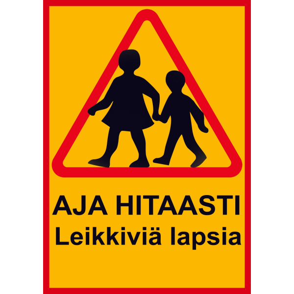 Aja hitaasti leikkiviä lapsia - Kyltti / Varoitusmerkki - Liikennemerkit MultiColor 2-kpl (FI)