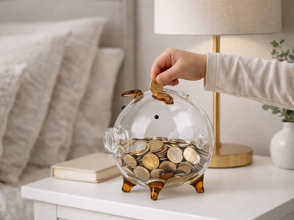 Spargris glas liten Brun