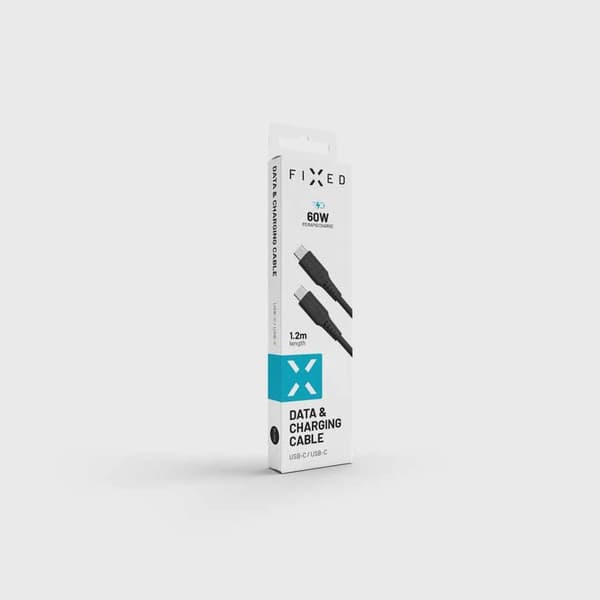 FIXED LIQUID silikonkabel 60W USB-C/C 1.2m Svart