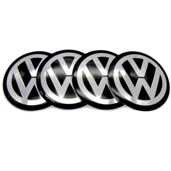 4-Pak - Volkswagen VW Senterkopper - Bil Silver 65 mm - Självhäftande