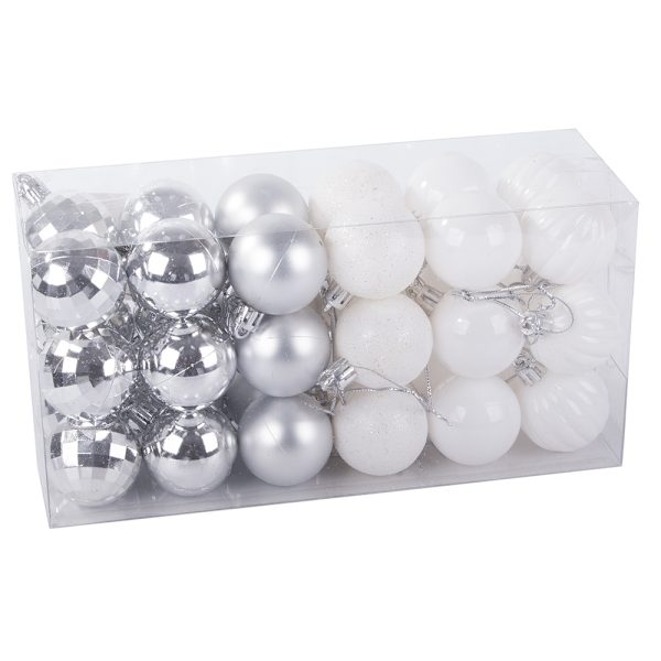 36-Pack Julkulor - Silver & Vit - 3 cm