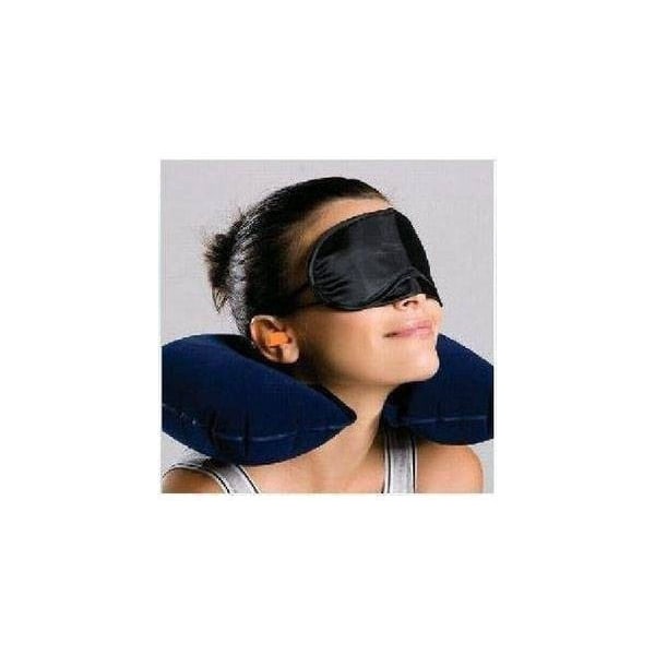 Uppblåsbar Resekudde / Nackkudde - Öronproppar & sovmask