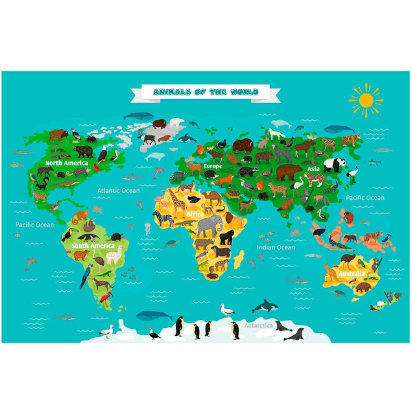 Skrapkarta med Djur / Världskarta / Scratch Map - 88x52cm multifärg