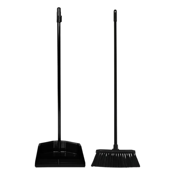 Sopskyffel och borste med skaft svart