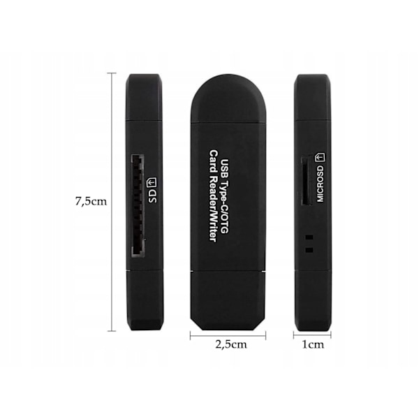 3-i-1 SD-kortläsare USB, USB-C & Micro USB