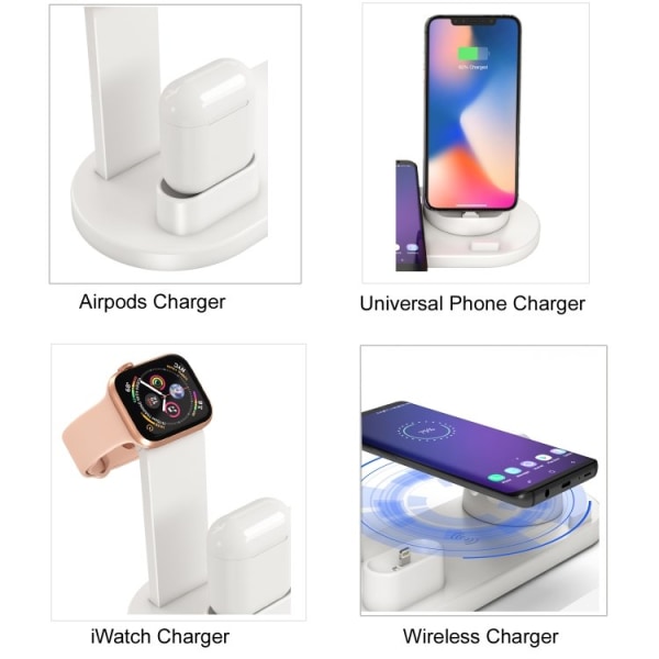 Latausasema mobiililaitteille, Apple Watchille ja AirPodille - Induktio White