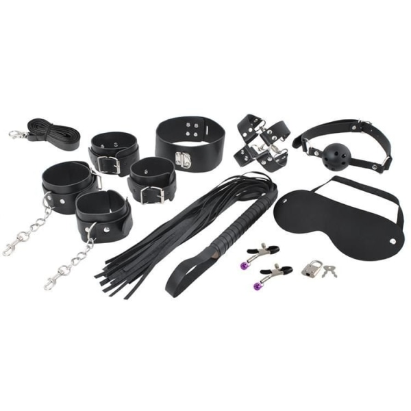 BDSM Bondage Kit med Handklovar, piska, munkavle - 13-Delar Black