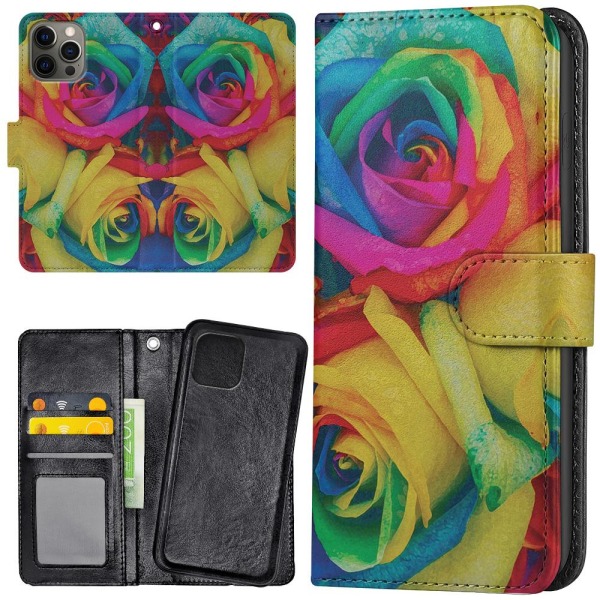 iPhone 13 Pro Max - Lommebokveske Fargede roser Multicolor