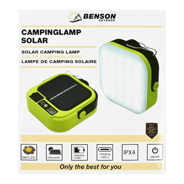 Campinglampa solcell med powerbank