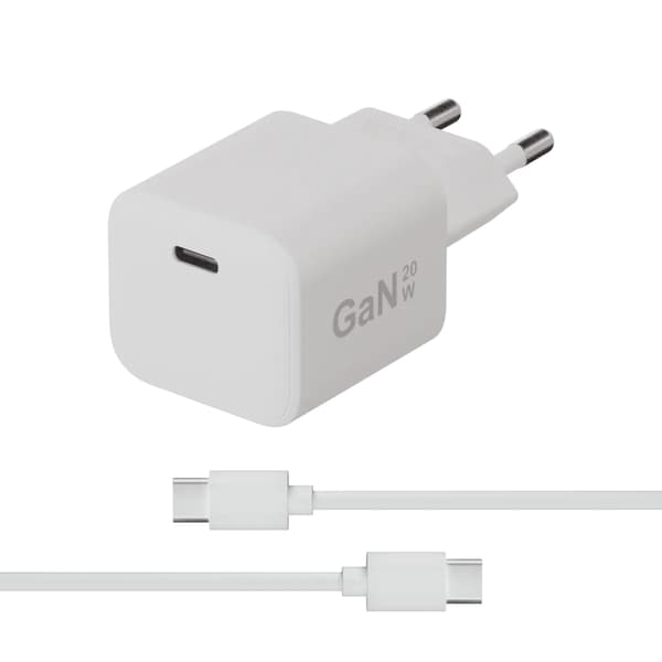 X2O 20W hemmaladdare USB-C med 1,2 m kabel GaN Vit