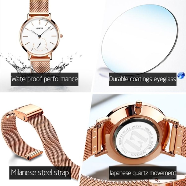 Quartz Klocka / Armbandsur för Kvinnor - Roséguld/Vit Rosa guld