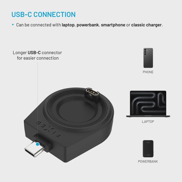FIXED Trådlös USB-C laddare för Garmin Watch Svart