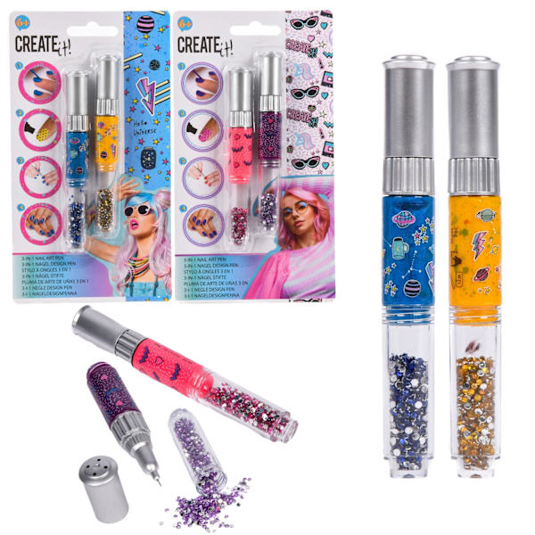 Nail Art Pen - Rhinestones & lim MultiColor Blå/guld