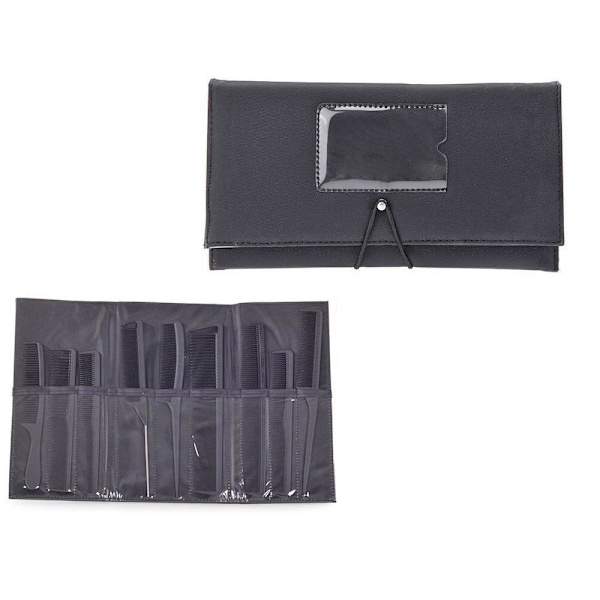 Frisörkammar Set / Hårkam Kit med Fodral - (9 delar) Svart