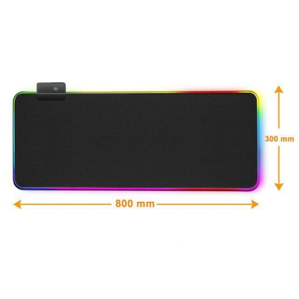 Gaming Musematte med LED-lys - RGB - Velg størrelse Black 80x30 cm