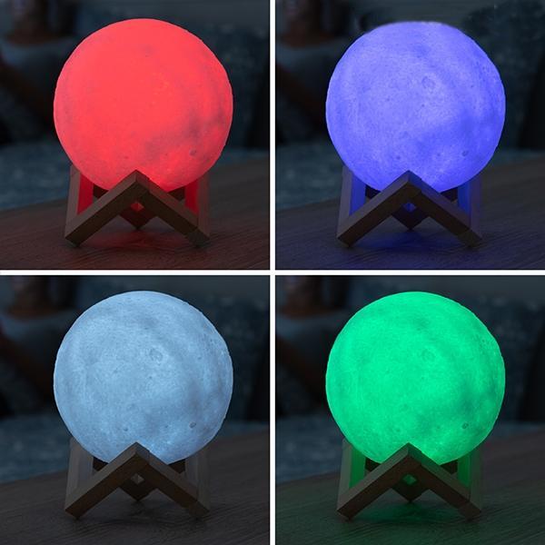 Lampe - Moon Lamp 15 cm / Natlampe - Månelampe - Justerbar farve Multicolor