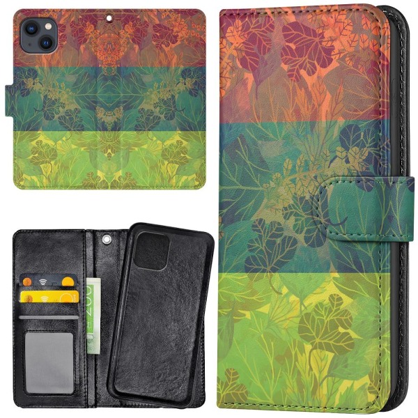 iPhone 13 - Plånboksfodral/Skal Lövmönster multifärg