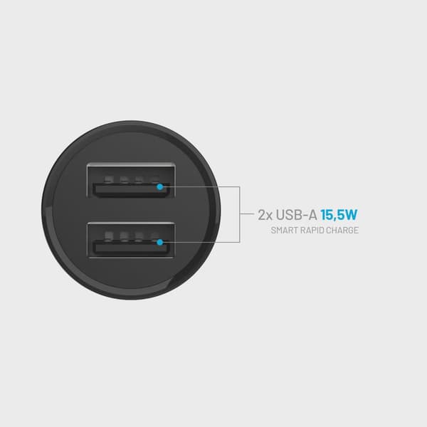 FIXED Mini Billaddare 2xUSB-A 15W 12/24V Svart