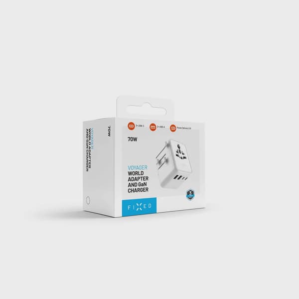 FIXED Reseladdare USB-C/-A 70W EU/Storbritannien/USA/Australien Vit
