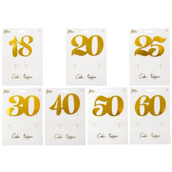 Kagedekoration nummer - 18, 20, 25, 30, 40, 50, 60 år Gold 30 år